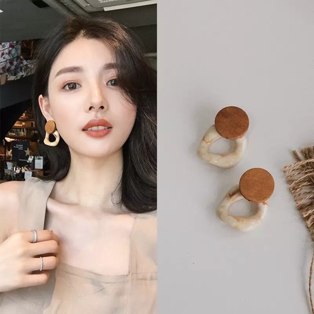 Bohemian Marble Wood Tan/ Dark brown Drop Earrings